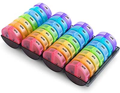 Extra Large Monthly Pill Organizer 2 Times A Day, Barhon XL One Month 28 Day Pill Box AM/PM, Daily Pill Case Container Big Compartments for Pills Vitamin Fish Oil Supplements (Rainbow)