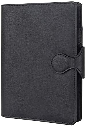Grope Travel Refillable Journal for Men A5 6 Ring Planner Binder Soft PU Leather Cover Loose Leaf Notebook Lined Paper with Round Magnetic Buckle (Ink Black)