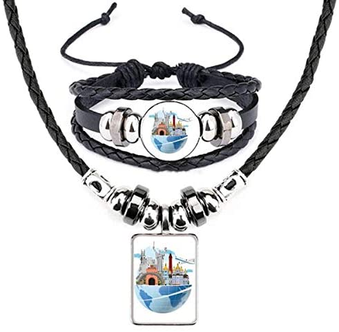 Landmark Travel Journey Ukraine Plane Leather Necklace Bracelet Jewelry Set